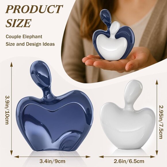 Blue White Mini Hugging Couple Statue Ceramic Lover Figurine Home Decor - Picture 3 of 6